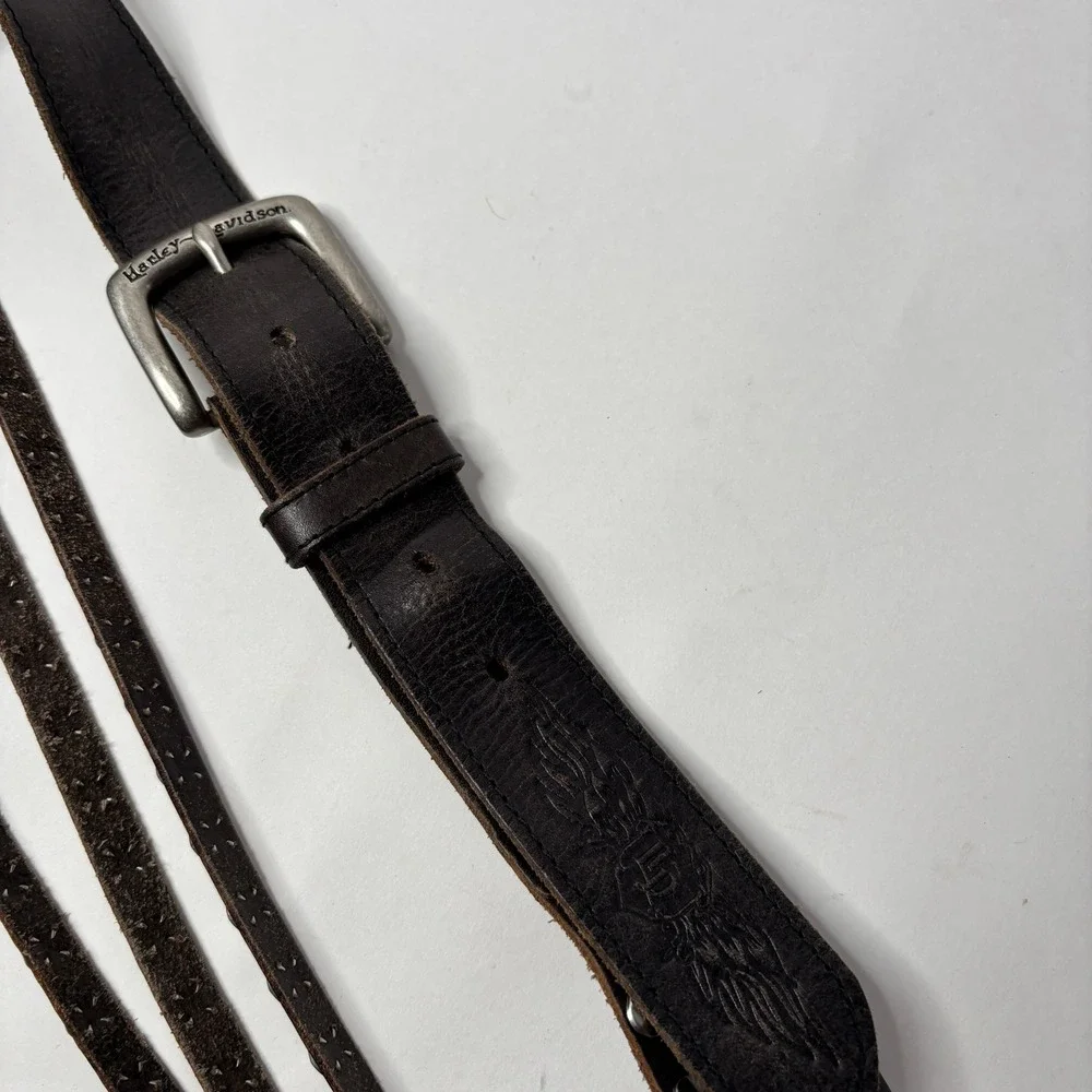 Harley Davidson Womens Brown Leather Studded Triple Strand Belt M Grunge Rock